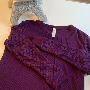 Purple Knit Sweater with Lace Sleeves